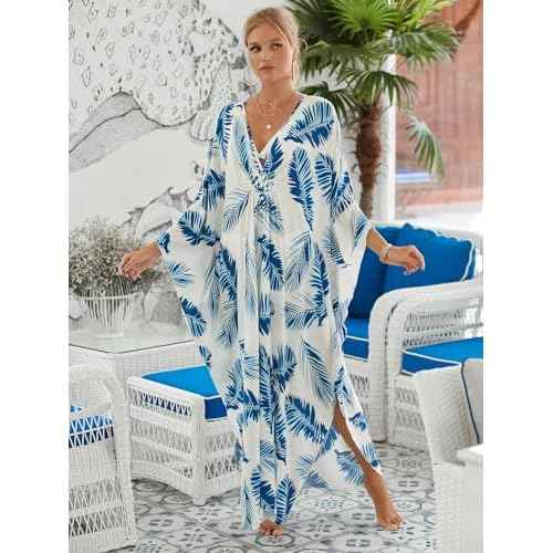 Women Animal Print Kaftan Dresses Plus Size Swimsuit Coverup 2025 Summer Bathing Suit Caftan Loungewear Beach Dress