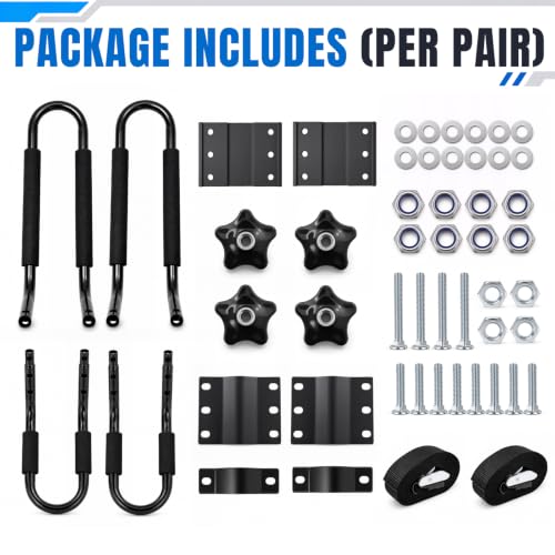 Forluck Black Kayak Roof Rack J-Bar Carrier - 1 Pair, Universal Fit, Heavy Duty