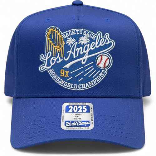 Baseball 2025 World & League Champions Embroidered Patch Trucker Hat | Los Angeles LA Merch | Snapback Hat for Men & Women