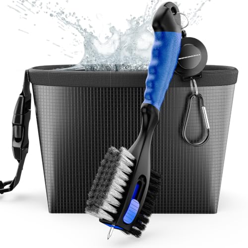 Golf Club Cleaner Kit with Retractable Brush and Waterproof Bag