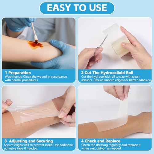 Hydrocolloid Bandages for Wound Care, Extra Large Medical-Grade Hydrocolloid Roll with Self-Adhesive, Ultra Absorbent, Flexible & Waterproof, DIY Size & Shape First Aid Kit Essential (2in*12ft)