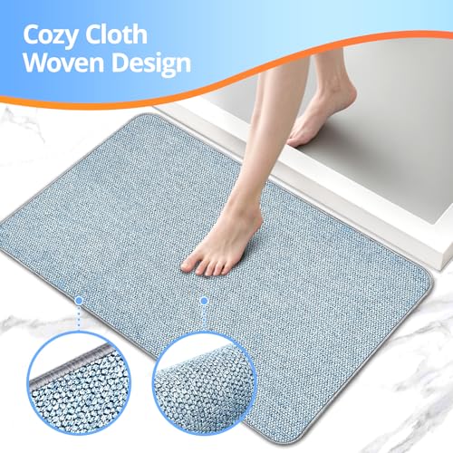 Blue Ultra-Thin Bath Mat 17x27 Inches Non-Slip Absorbent Quick Dry Rug