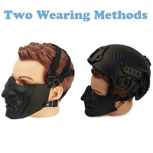 Tactical Half Face Masks, Evil Demon Hannya Kabuki Samurai Oni Masks Airsoft Protective Masks for Cs War Game Halloween Party (Black)