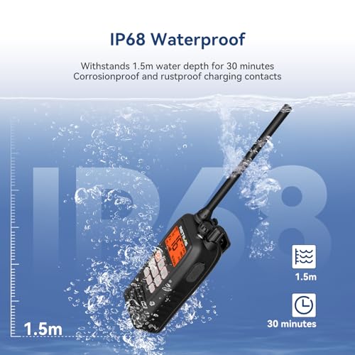 Retevis RM15 Marine Radio 6W,IP68 Floating VHF Radio Handheld,Built-in Noise Cancelling Mic,2000mAh,Type-C,Rust-Proof Charging,NOAA,Falling Water Flash Alarm,Boat Radio for Coastal Sailing(1 Pack)
