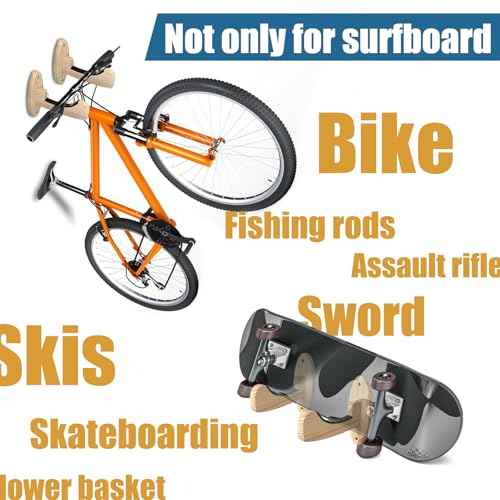 Surfboard Wall Mount Racks, Also for Skateboards/Snowboards/Skiing Boards/Bicycle Wheels/Field Hockey Sticks/Bicycles Hangers Paddle Storage Display Stand Indoor