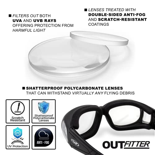 Global Vision Outfitter Padded Motorcycle Safety Glasses - Clear to Smoke Lens, Anti-Fog Over Glasses