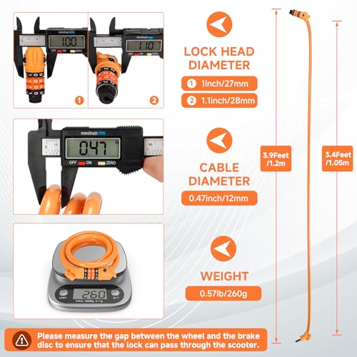 Cute Orange 3.9ft Bike Lock with 4-Digit Resettable Combination & Mounting Bracket
