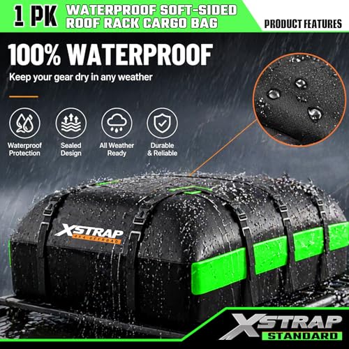 XSTRAP STANDARD 21 Cubic Feet Waterproof Car Rooftop Luggage Carrier Bag, Green - Fits All Vehicles
