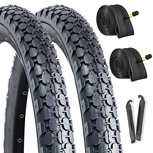 Black 24x2.125 Bike Tires Set with Inner Tubes & Levers - Cruiser & Urban Bikes