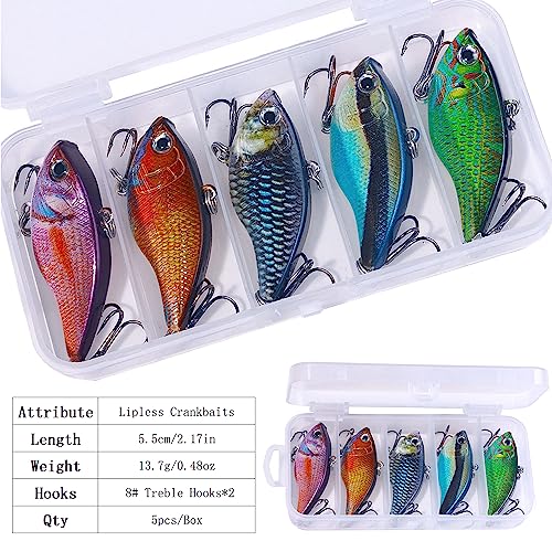 5pcs Lipless Crankbait Set - 2.17in 0.48oz Fishing Lures for Freshwater and Saltwater Bass Trout Walleye Redfish Pike, B:2.17in/0.48oz