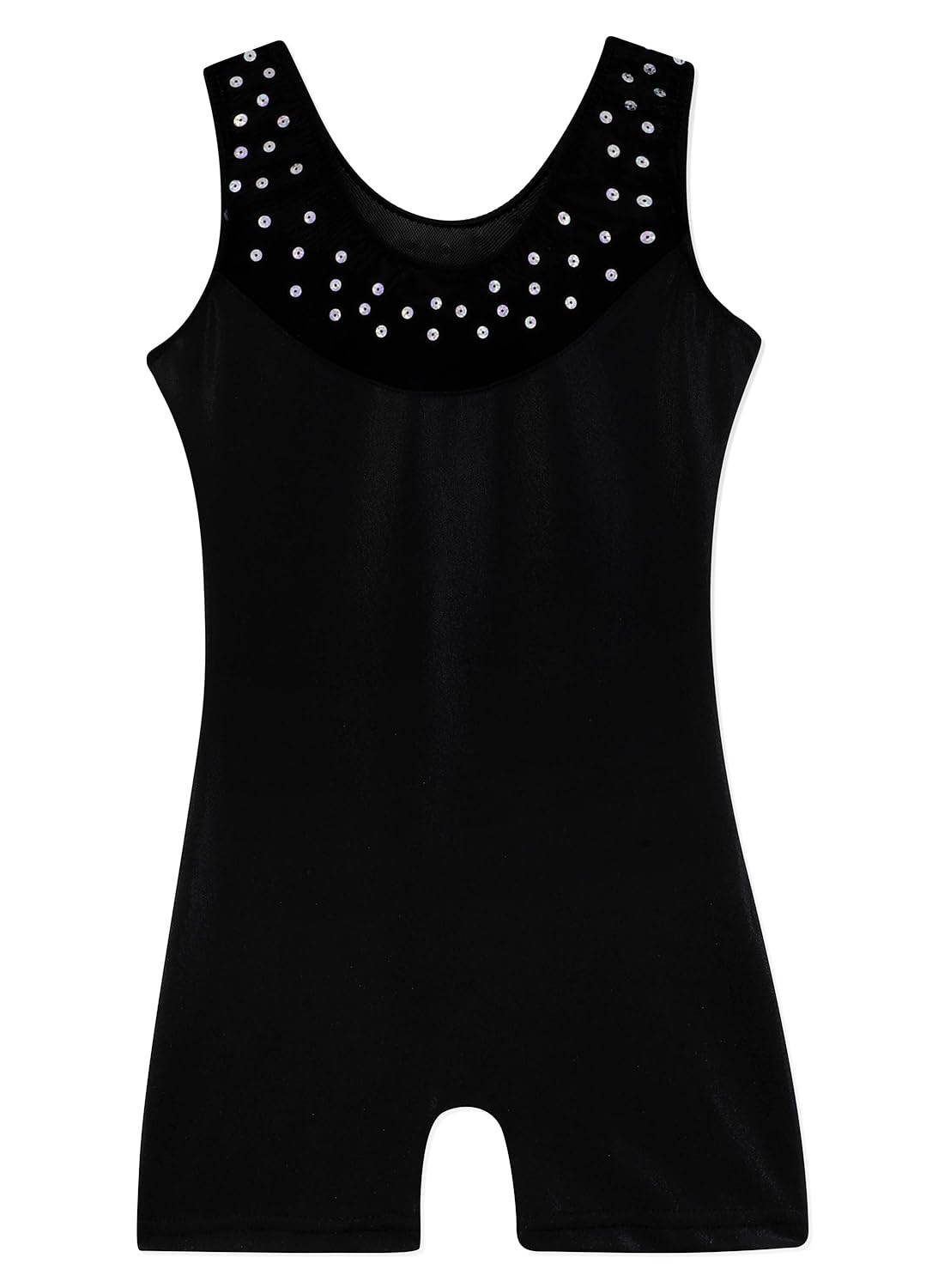 XiaoMoSha Leotards for Girls Gymnastics with Shorts, Print Biketards Dance Outfits for Kids (Black,140 7-8Y)