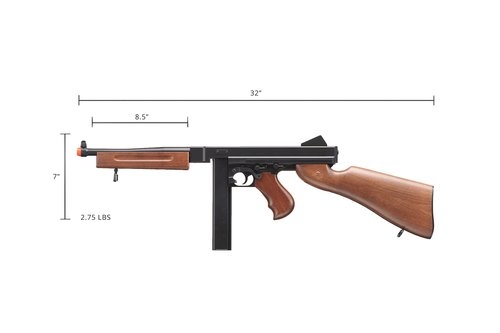 Airsoft Tommy Thompson Durable Submachine Gun WW2 Chicago Typewriter Full Auto SMG AEG with Extra Stick Magazines, Battery and Charger