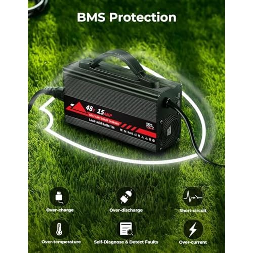 KEMIMOTO 48V Golf Cart Charger for Club Car Precedent/DS 1995-2008, 15A Golf Cart Battery Charger, Overcharge Protection, Full in 4-6H, Trickle Charge, 16 ft, 3-pin Round Plug, for Lead Acid Battery