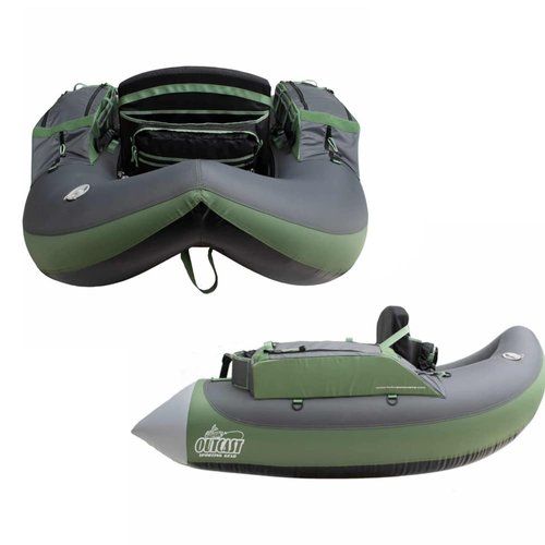 Outcast Super Fat Cat Gray and Sage Float Tube with Green Float Tube Bag