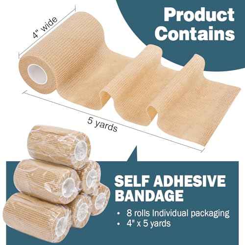 AZEN 8 Pack Self Adhesive Bandage Wrap, 4" X 5 Yards Elastic Cohesive Bandage Wrap, Skin Color Athletic Tape, Ankle Tape, Tattoo Grip Tape Wrap, Vet Wrap