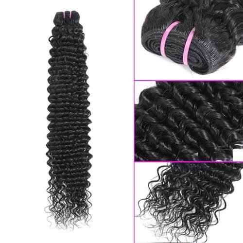 15A Raw Human Hair Bundles Deep Wave Bundles Human Hair,Triple Lifespan Indian Virgin Hair,No Tangle Shedding,Multiple Washes Keep Texture Silky Soft (1 Bundle Natural Black, 20)