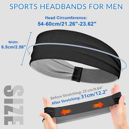 Sukeen Sports Headbands for Men, Moisture Wicking Sweat Bands Headbands Non-Slip, Breathable Elastic Sweatband, Running Headband for Yoga, Tennis, Fitness Workout