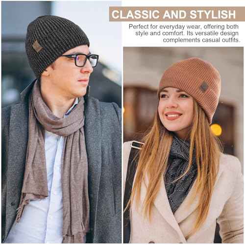 Winter Beanies Hats for Men Women, 2-Pack Soft Fleece Lined Beanie, Insulated Ski Stocking Cap for Cold Weather