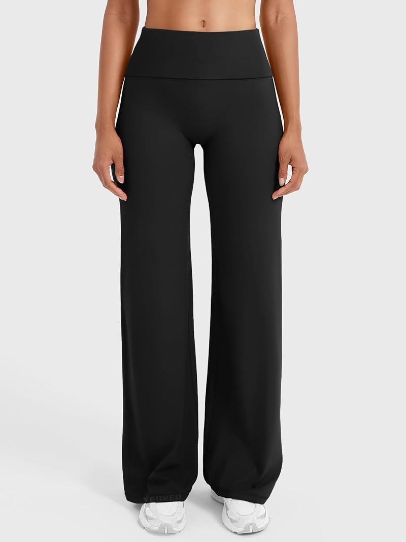 YEOREO SoftHue Fold-Over Straight-Leg Pants for Women — Black, 31.5" Inseam, Small