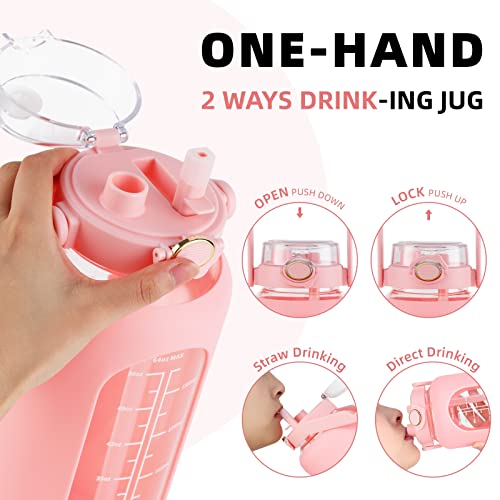 42 oz Glass Water Bottle with 2-in-1 Straw Lid, Large Half Gallon with Time Marker