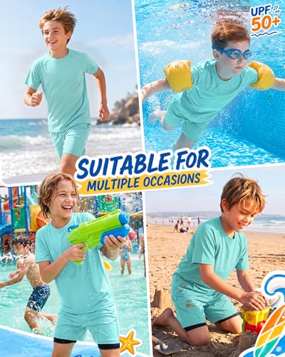 Boys Rash Guard Swim Set with Trunks - Teal 5-6 Years