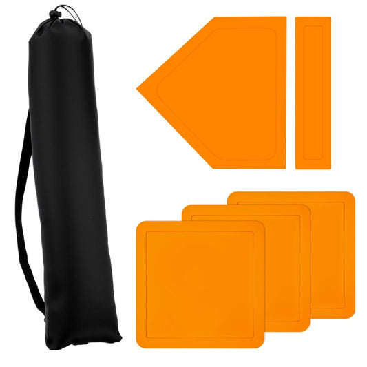 5-Piece Baseball Base Set with Black Carry Bag, Throw Down Baseball Bases, Bases for Kickball - Includes 3 Square, 1 Rectangle, 1 Pentagon Bases(Orange, PVC)