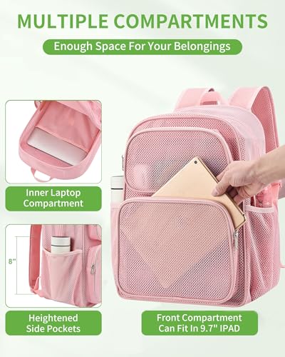 Mesh Backpack Heavy Duty Large Capacity Beach Bag - Princess Pink 28L