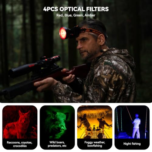 Dimmable LED Headlamp for Hunting Coon Coyotes Hog Camping 200 Lumens Rechargeable
