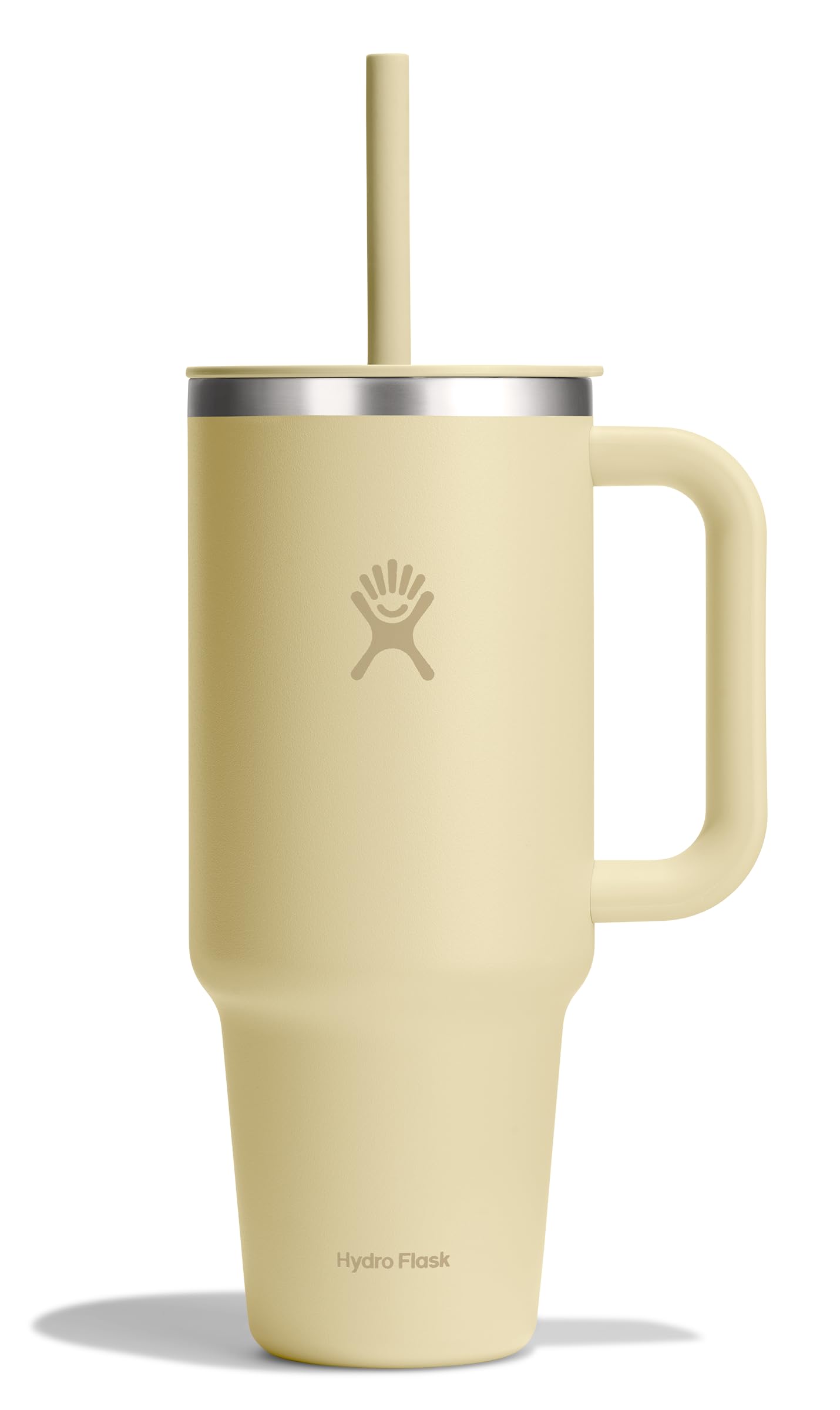 Hydro Flask Travel Tumbler with Handle, Lid and Straw - Insulated Stainless Steel in 40 Oz Starlight