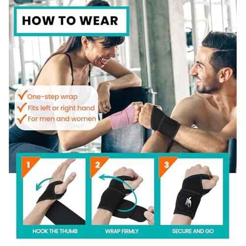 HiRui Wrist Wraps 2-Pack, Adjustable Breathable Wrist Support Brace for Men & Women ? Pain Relief for Carpal Tunnel Syndrome, Tendonitis, Arthritis, Sports, Workouts ? Fits Left & Right Hand (Black)