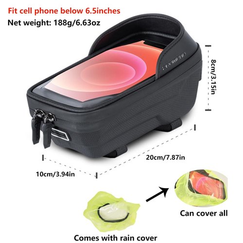 ZPZEZT Waterproof Bike Frame Bag - MTB/Road Bike Top Tube Phone Holder for Phones Under 7", Universal Bicycle Phone Pouch with Rain Cover & Shockproof Design, Commuter Cycling Accessories
