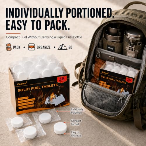 Solid Fuel Tablets 36 Pack - High Energy Camping Stove Fuel - Compact & Safe
