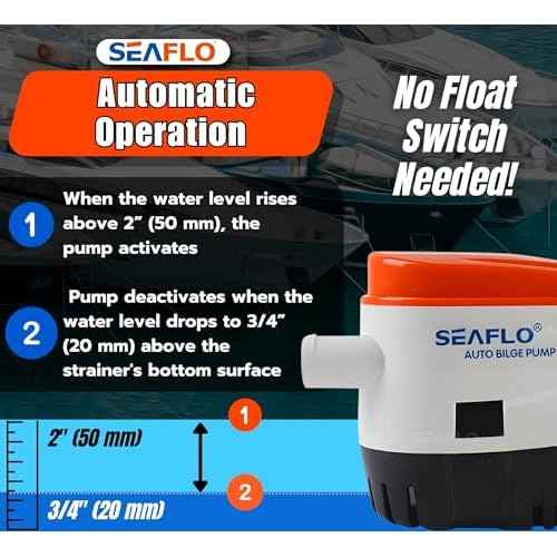 SEAFLO 06 Series Automatic Submersible Bilge Pump - 750GPH, 12V, 3/4" Outlet, 4-Year Warranty! All-in-One Pump and Float Switch, Snap-Off Strainer, Compact for Marine Boat Yacht, CE Rohs Certified