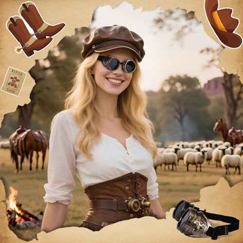Steampunk Goggles for Men Women - Adjustable Riveted Metal Punk Glasses, Victorian Cosplay Eye Wear Accessory