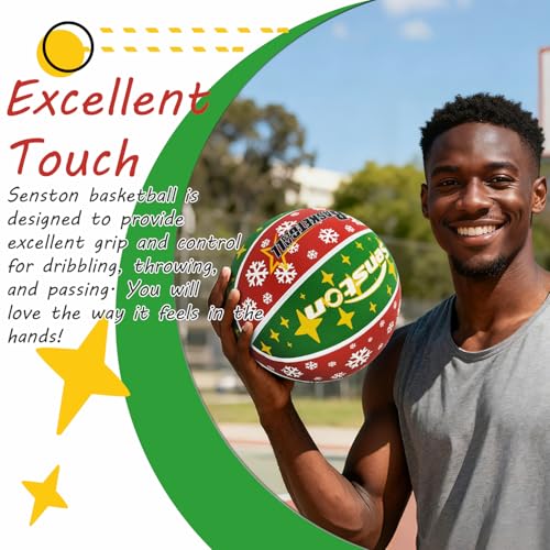 Outdoor Basketball Size 5/6/7 with Premium Grip and Pump - Red 27.5''