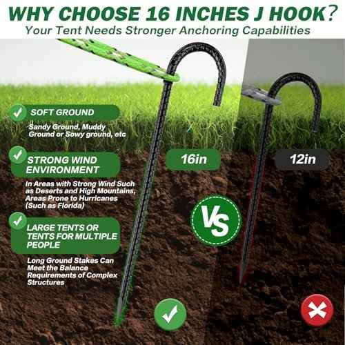 16 Inch Ground Stakes Heavy Duty,8 Pack Metal Fence Stakes for Ground for Wire Fencing,Heavy Duty Long Tent Stakes for Trampolines Camping Canopies and Swing Set