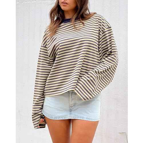 Women Y2k Long Sleeve Fairy Grunge Striped Baggy Tees Shirts 2000s Emo Aesthetic Sweater Crop Tops Streetwear