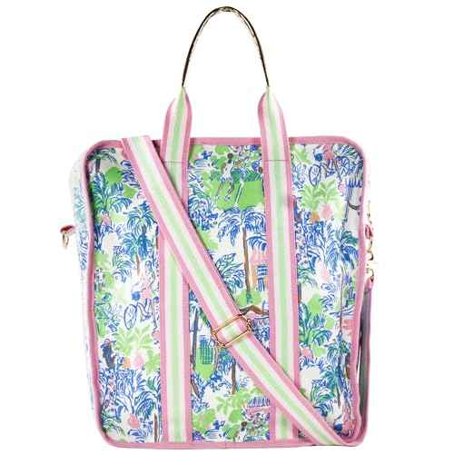 Lilly Pulitzer Pickleball Bag for Women with Storage for 2 Paddles, Zipper Pocket, Waterbottle Sleeve and Gold Details, Serving it Up