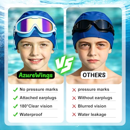 Kids Swim Goggles Anti-Fog UV Protection Cyan+Purple Pack of 2 - Ages 4-14
