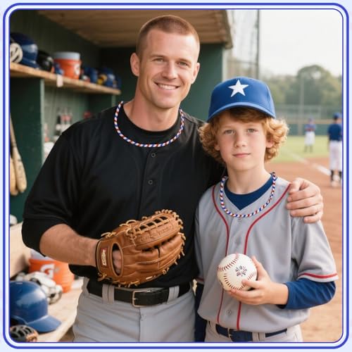 Red White and Blue Baseball Necklace Sparkly Rhinestone Baseball Game Day Chain Accessories for Men Women Baseball Team Players Lovers Gift
