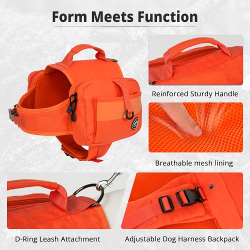 Himal Outdoors Dog Backpack & Saddle Bag - Orange, Adjustable Hiking Pack