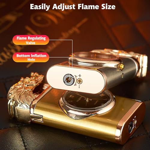 Torch Lighter, Magic Dual Flame Lighter Refillable Butane, Creative Adjustable Flame Windproof Lighter, Cool Jet Flame Butane Lighter for Men Women Friends Outdoor Candle(Without Butane)-Black-g