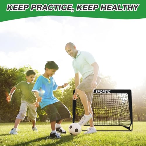 Black 4x3 ft Kids Soccer Goal Set - Portable Pop Up Practice Goals with Carrying Bag & Ground Stakes