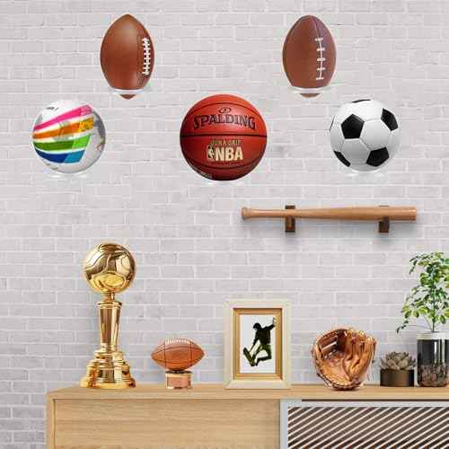 BiJun Basketball Holder Wall Mount, Acrylic Football Display Rack, Clear Ball Storage Hanger Wall Mount, for Football, Basketball, Volleyball, Rugby and Soccer