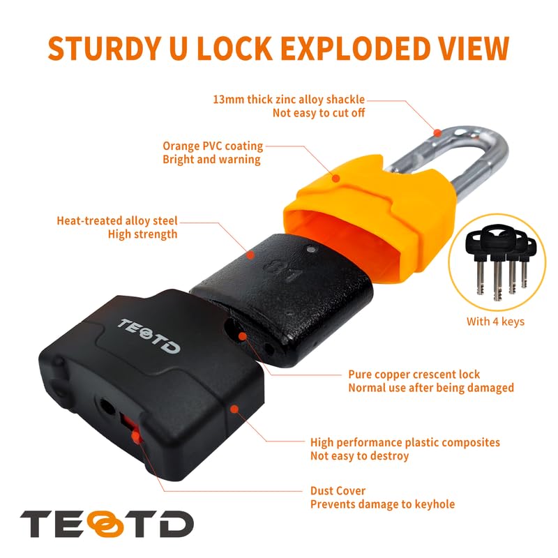 Heavy Duty Anti-Theft Motorcycle Chain Lock 4ft with Bright Lock & 4 Keys - Weather-Resistant, 10mm Thick Chain, Suitable for Bikes & Gates - Variation: 4ft Chain Lock with Padlock