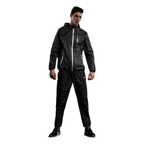 scosao Sauna Suit for Men Sweat Sauna Jacket Gym Workout Exercise Sweat Suits Long Sleeve Zipper Shirt with Hood Top,Black,XXL
