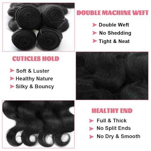 14A Human Hair Bundles 16 Inch Body Wave Bundles Human Hair 100% Unprocessed Brazilian Virgin Hair Body Wave 1 Bundle Human Hair Extensions for Women Natural Color Quick Weave