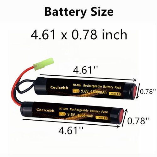 Cecicebb 9.6V 1600mAh Nunchuck Butterfly Mini NiMH Battery Pack for AEG Airsoft Gun ICS CA TM SRC JG G36 M733 1 Pack 9.6V Airsoft Battery with Charger