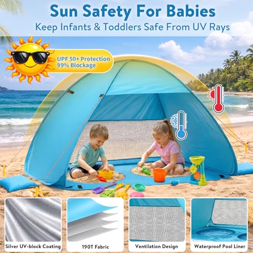 Baby Beach Tent with 2 Built-In Splash Pools UPF 50+ Sun Shade Portable Shade for Infants and Toddlers