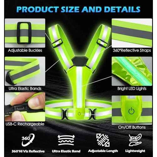 LED Reflective Vest Running Gear, 8 Lights Colors Illuminated, USB-C Rechargeable, High Visibility Safety Vest with Adjustable Waist/Shoulder, Light Up Vest for Night Dog Walking Cycling